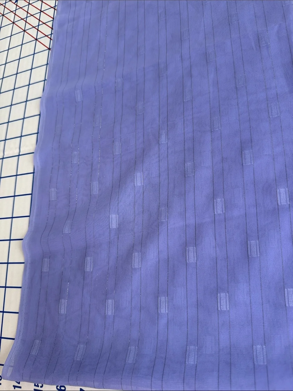 Vintage 80s Periwinkle Sheer Fabric Silver Metallic Dobby Stripe 3 Yards